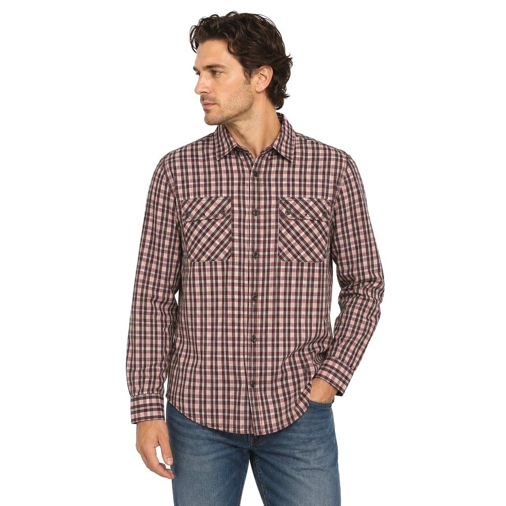 7 For All Mankind Mens Maroon Plaid Button Down Shirt 100% Cotton | Size M